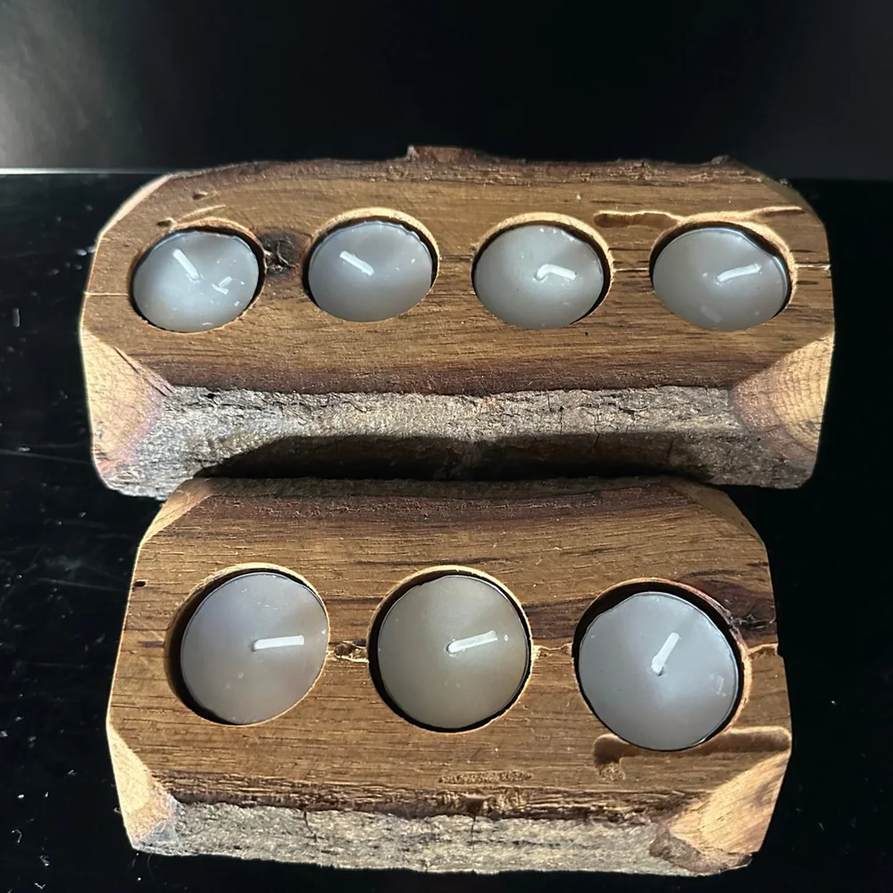 Wood Forest log Candle Holders